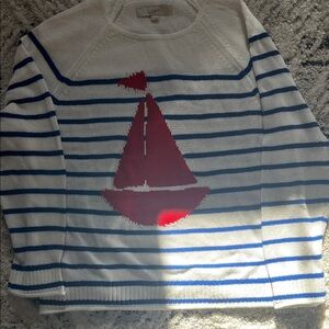 LOFT Men's Blue and White Striped Sweater with Red Sailboat.  Worn once